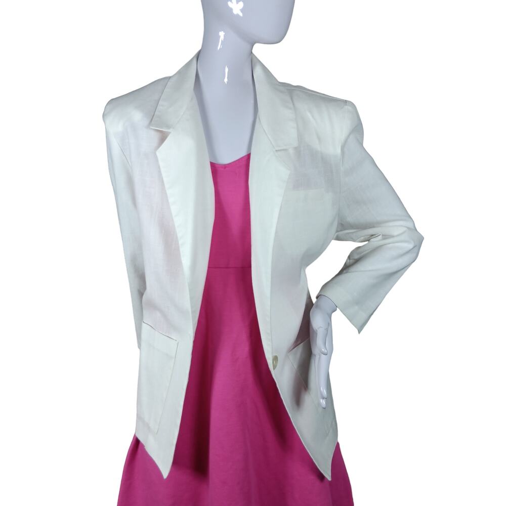 Vintage Bryan Richard Blazer Size 12 White Shoulder Pads One Button Closure